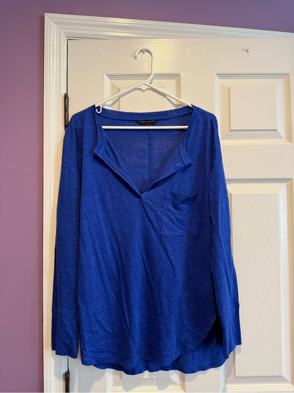 Banana Republic Royal Blue Long Sleeve V-Neck Pocket Tee